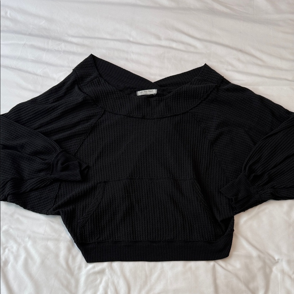 Free People Black Ribbed Cropped Sweater